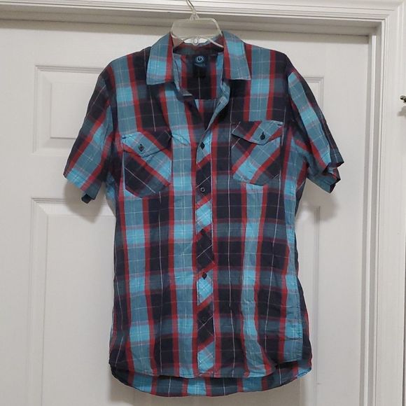 7Burnside red & blue plaid button down shirt L - Picture 1 of 8